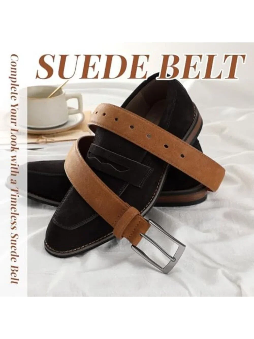 Men's Genuine Leather Suede Dress Belt - Versatile for Jeans & Formal Wear